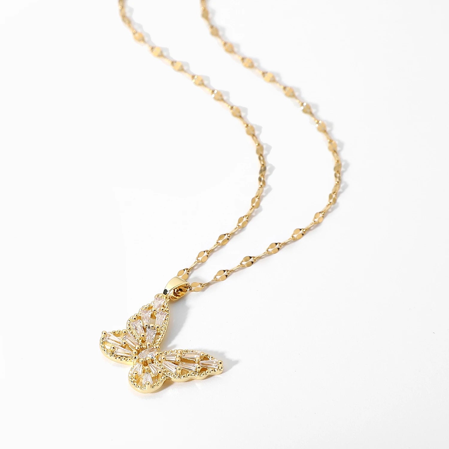 Wholesale 18K Gold Stainless Steel Waterproof Shiny Butterfly Necklace  Cubic Zircon Butterfly Pendant Necklace Jewelry