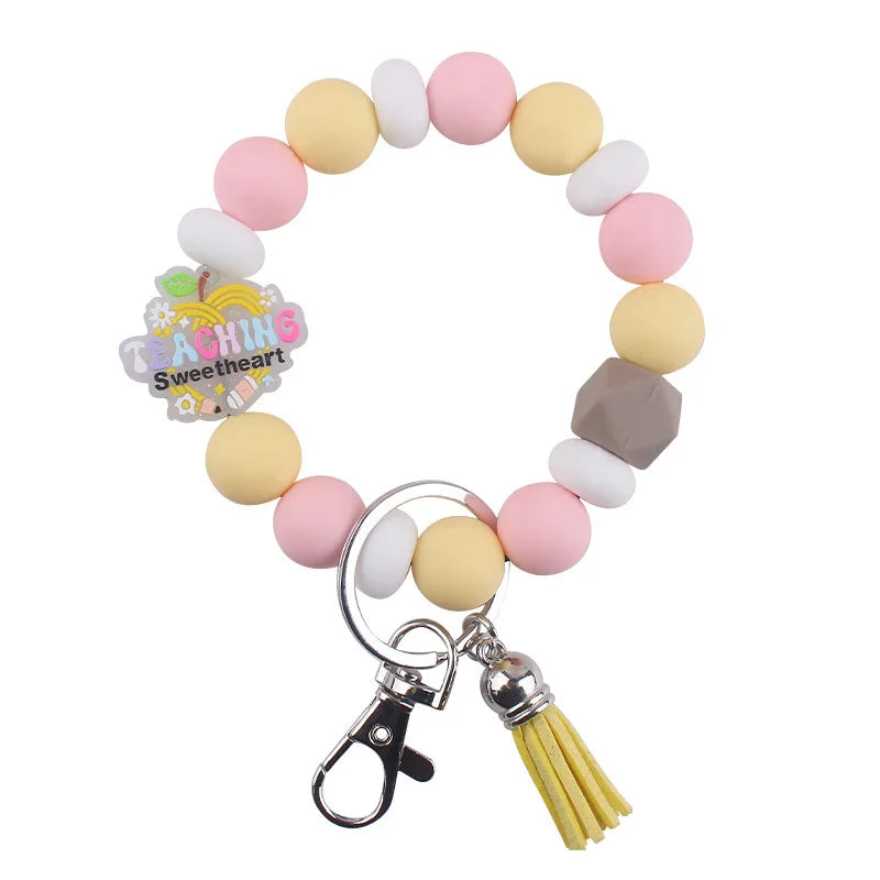 Teachers' Day Wristlet Cute Silicone Bead Keychain Daisy Lanyard Badge Holder Gift for Women