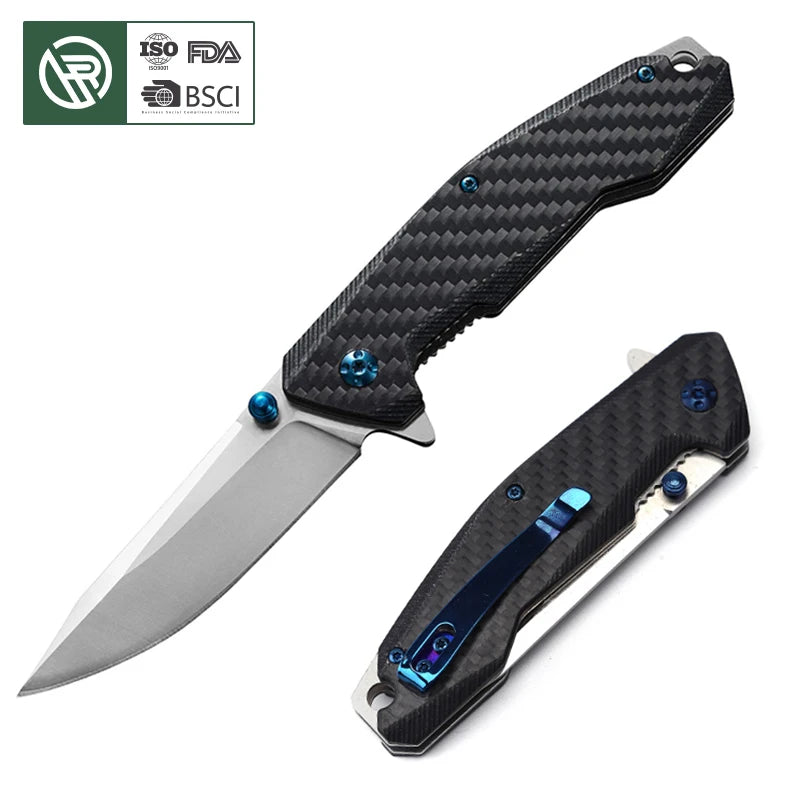 Bochen Couteau Pliant 440c Carbon Steel CNC Folding Blade Carbon Fiber Handle Camping Survival Tactical Pocket Knife EDC