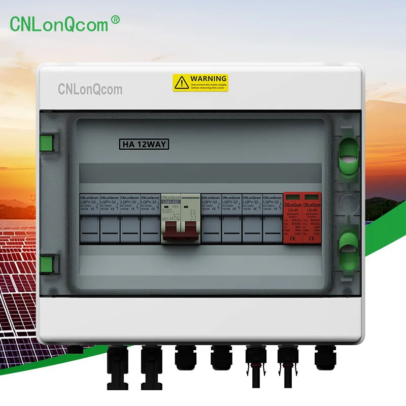 CNLonQcom Outdoor Solar PV Combiner Box 12 Way DC 500V 4 in 1 Out IP65 Waterproof Circuit Breaker Box