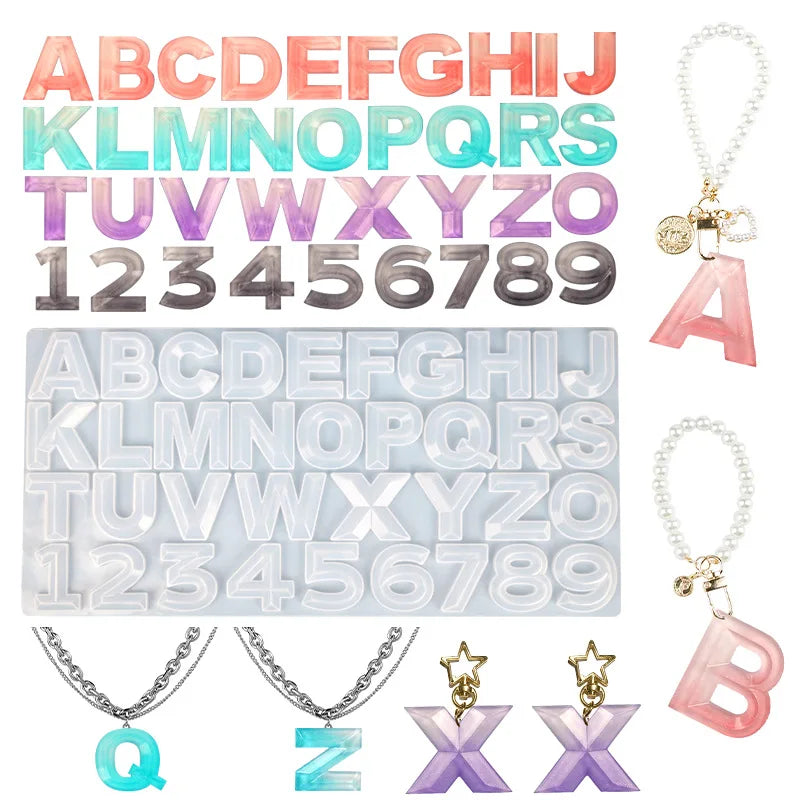 Drip Glue Mold Cut Side Number Letter Pendant Key Ring Silicone Mold Used for DIY Handmade