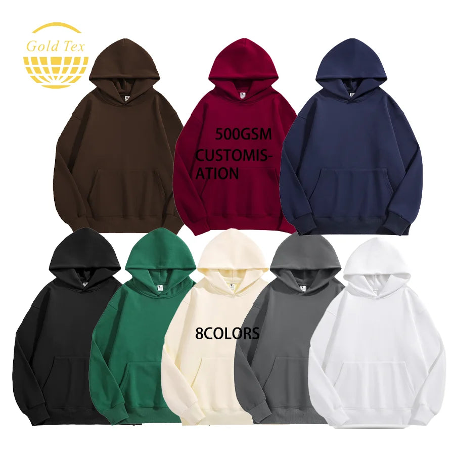 500GSM Heavyweight Autumn Custom Printed Embroidered Oversize Blank Hoodies for Men-Wholesale OEM Service