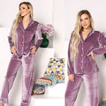 Fashion Luxury Long Pants and Sleeves Purple Sleepwear Velvet Pajamas for Women Custom Pajama Sets