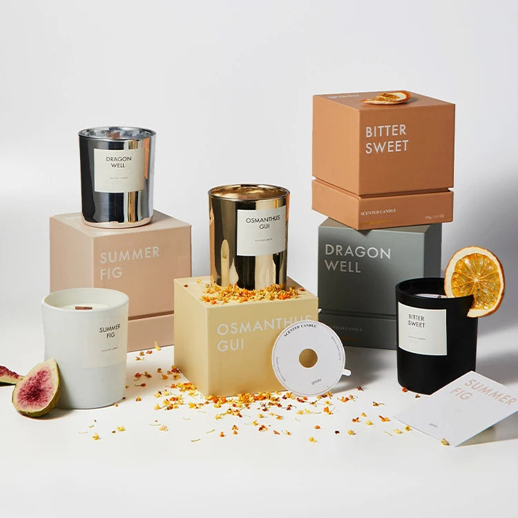 Luxury White and Gold square Gift Candle Jars Packaging Premium Two Piece Box for Candles 10 oz