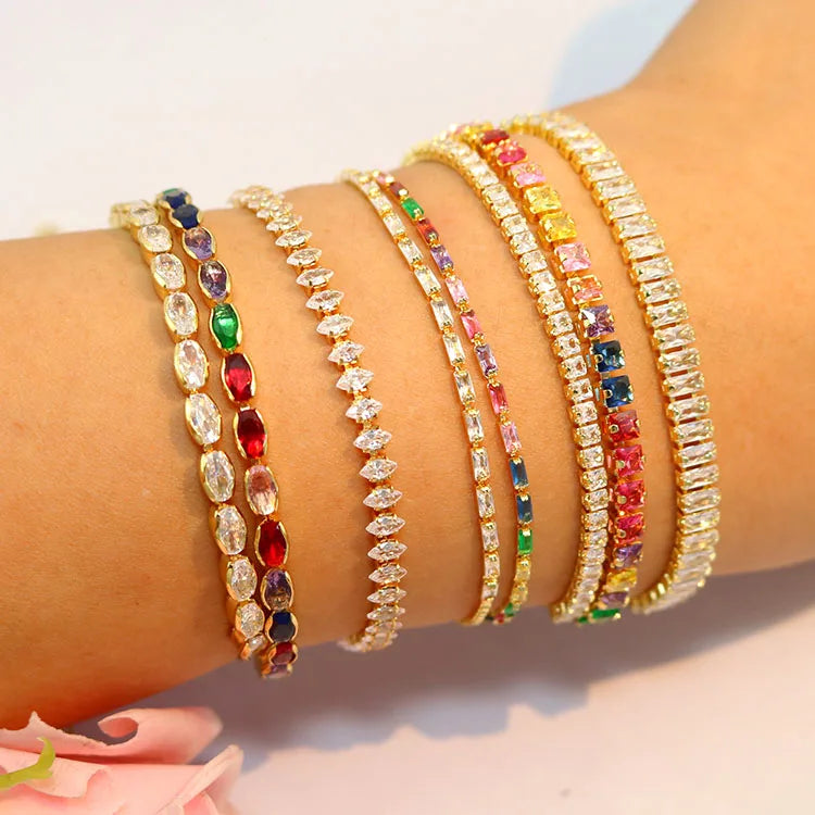 BC1281 Chic Dainty 18k Gold Diamond Zircon Cubic Zirconia Chain Slide BraceletDiamond CZ Adjustable Bracelets Tennis Bracelet