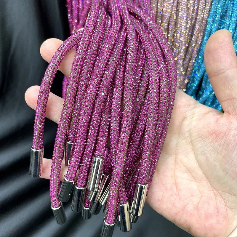 S528 New Arrival Luxury Crystal Diamond Rhinestone Cord for Hoodies Crystal Rhinestone Rope Tube for Shoe Lace