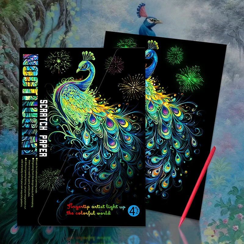 Glow in Dark Scratch Art for Adults Kids Custom Designs Peacock Scratch Painting Fun Creative DIY Activity Personalized Gifts