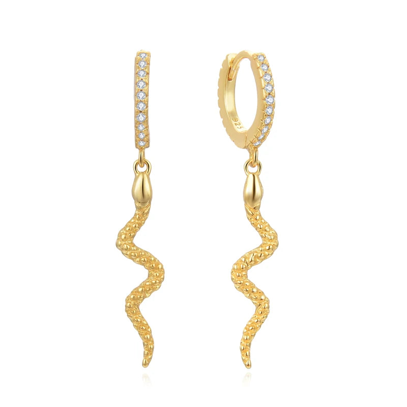 Poliva 2023 Newest Design 925 Sterling Silver Snake Drop Earrings Gold Plated Hoop with Trendy Zircon Stone for Wedding