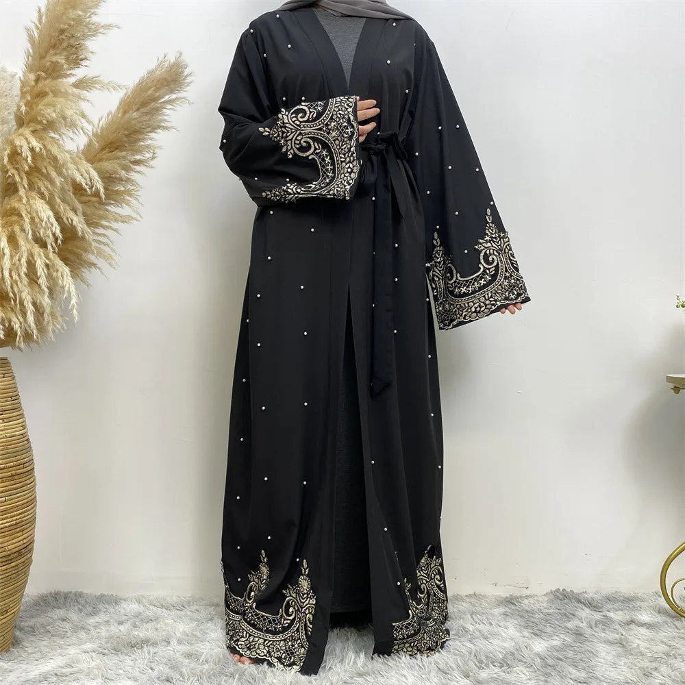 2024 New Hot Selling Abaya Middle Eastern Long-sleeved Embroidered Beaded Robe for Women Arabic Long Cardigan for Muslims