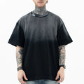 2025 Spring & Summer Men's Vintage Hip Hop Short Sleeve T-Shirt 350GSM Heavy Cotton Washed Gradient Knitted Fabric