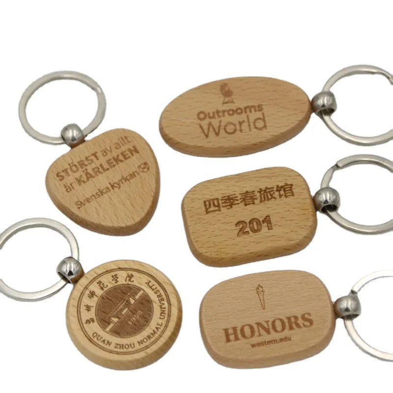 Wholesale Blank Wooden Key Chain Anniversary Party Wedding Gifts Round Name Tag