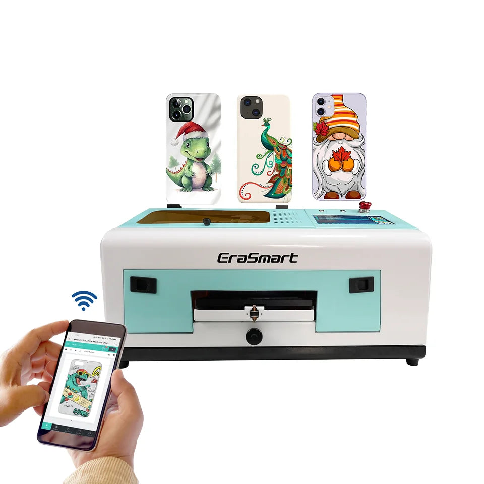 For EraSmart Digital Desktop UV Printer Small Flat Bed App WIFI Wireless Phone Case Printer with XP600 Print Head for Flex Mater