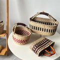 Luxury Colorful Paper Straw Hand-woven Eco-Friendly Modern Multifunction Organizer Basket for Tabletop Storage Picnic Snacks