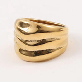 New Arrivals Women Fashion Minimalist Design Jewelry 18k Gold Plated Stainless Steel Wide Crease Shape Ring