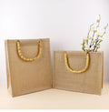 Custom Logo Printed Recycled Eco Reusable Hemp Shopping Tote Burlap Jute Bag with Bamboo Handle Silk Screen Printed
