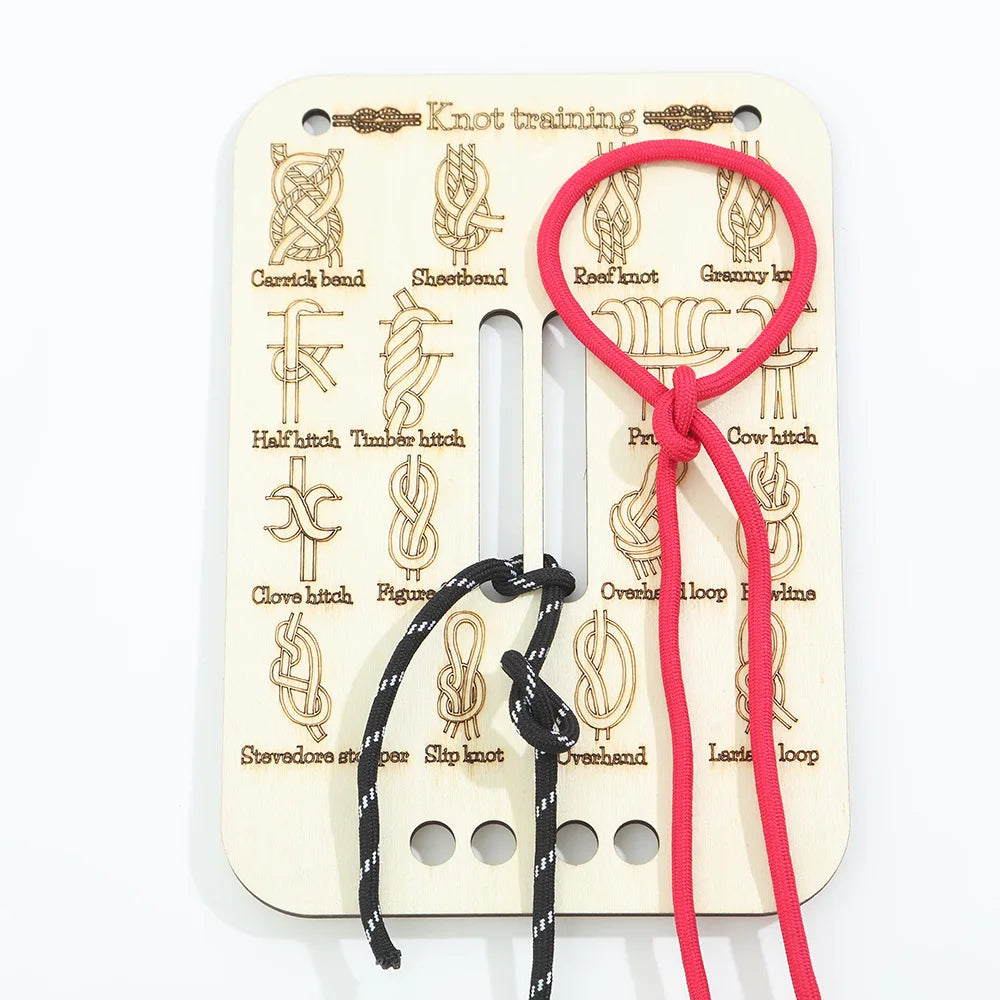 Tailai Wooden Knot Tying Practice Board Multiple Knots Guide Trainer Kit with Ropes for Scouts Outdoor Survival Educational Tool