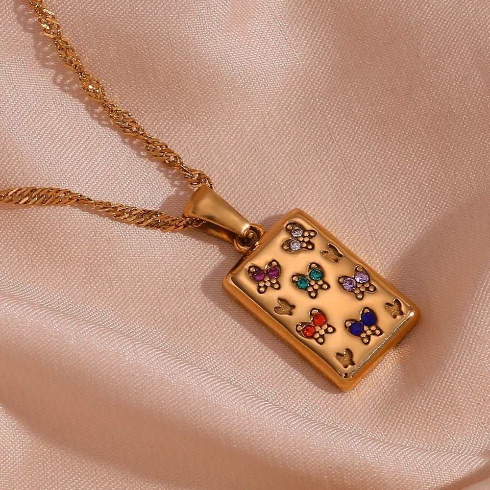 Dreamshow Crystal Rhinestone Butterfly Necklace 18k Gold Plated Tarot Necklace Stainless Steel Jewelry