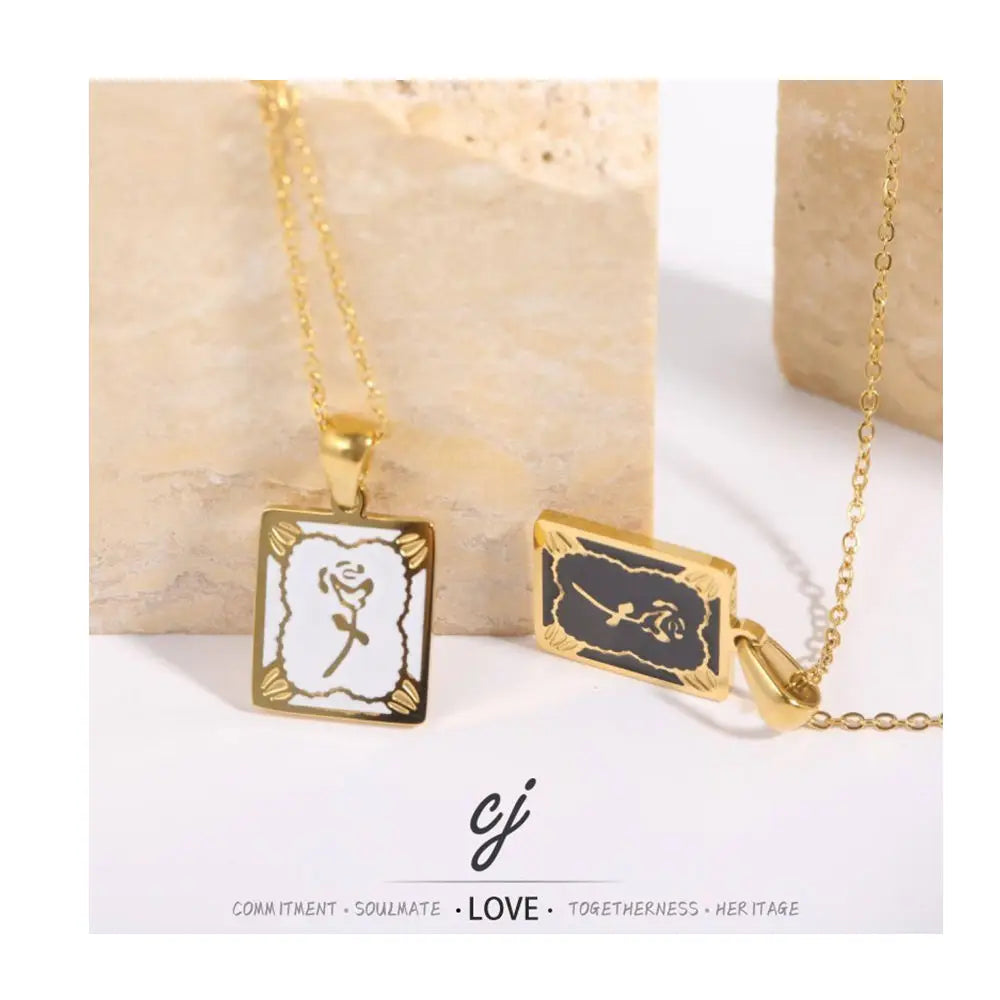 Carline Wholesale Delicate 18K Gold Plated Link Chain Charm Rose Flower Stainless Steel Necklace Jewelry for Women Gift