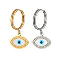 Blue CZ Turkish Devil Evils Eye Earrings for Women Girls Mini Huggie Hoop Earrings Non Tarnish Stainless Steel Dangle Earrings