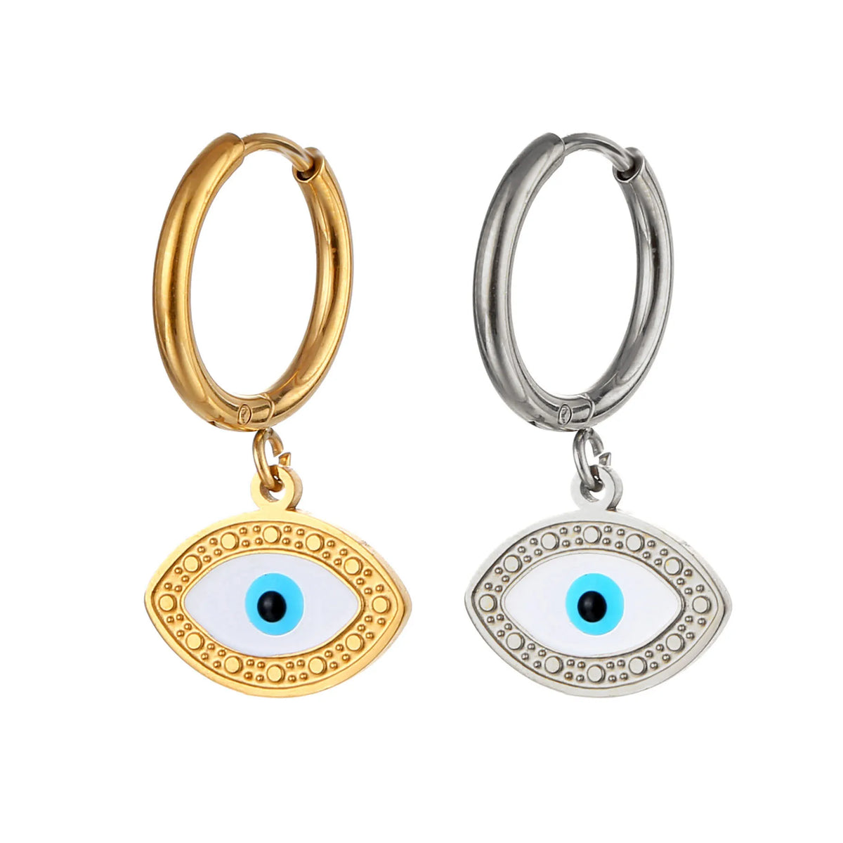 Blue CZ Turkish Devil Evils Eye Earrings for Women Girls Mini Huggie Hoop Earrings Non Tarnish Stainless Steel Dangle Earrings