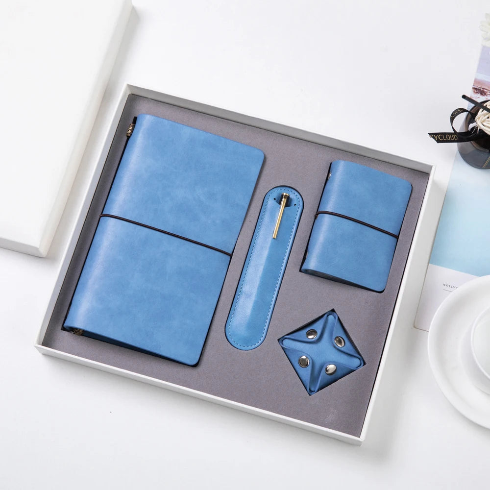 Business Gift Items Office Set Promotional Spiral Daily Journal Leather Planner Notebook and Pen Gift Box Stationery Set