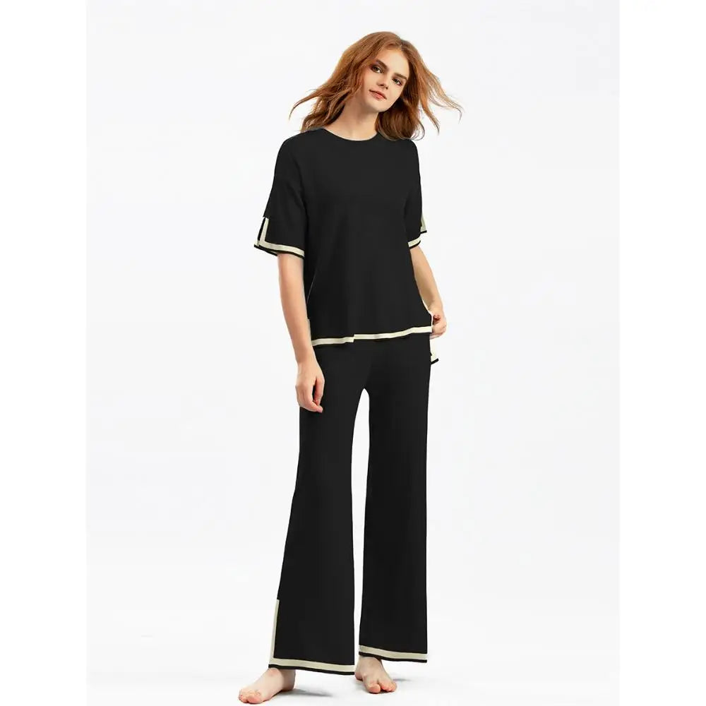 Women 2 Piece Outfits Lounge Sets Knit Sweater Sets Lounge Wear Pajama Jogger Travel Comfy Trendy Clothes