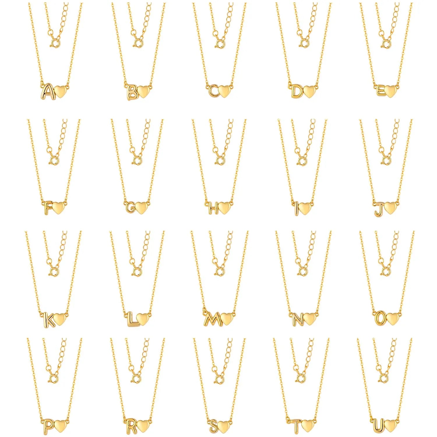 QX CUSTOM OEM A-Z Letter Alphabet 925 Sterling Silver Fine Jewelry Dainty 18k Gold Plated Womens Personalized Heart Necklaces