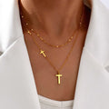 Minimalist Fashion Stainless Steel Wholesale Bulk Collar 18k Gold Filled Multilayer Tarnish-Free Cross Necklace for Women