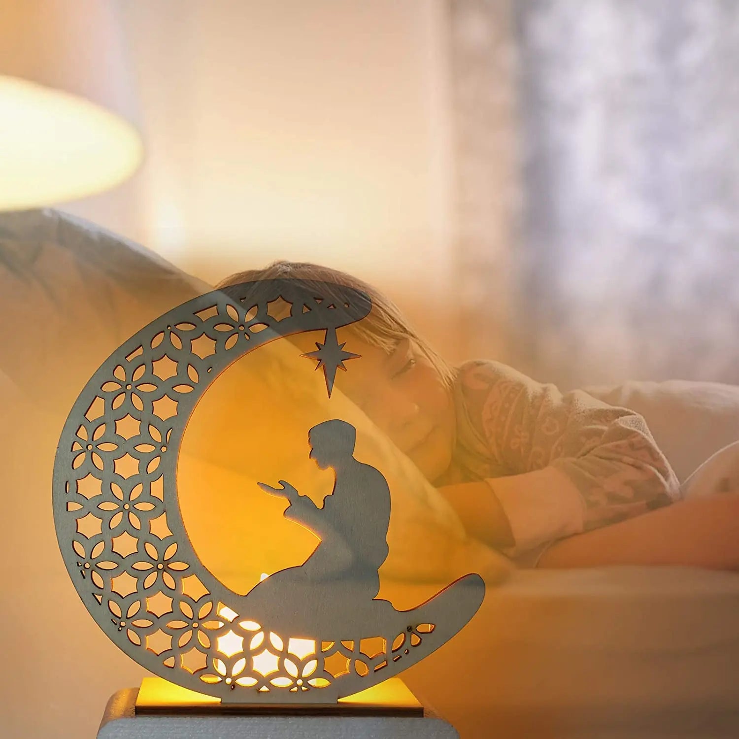 DIY Islamic Carved Eid Table Decoration Wood Crafts Hollow Muslim Craft Eid Mubarak Wooden Ornament for Eid Parties