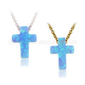 1pc Blue Cross Necklace for Men Women Brass Chain Blue Fire Opal Necklace Blue Cross Pendant Necklace for Sale