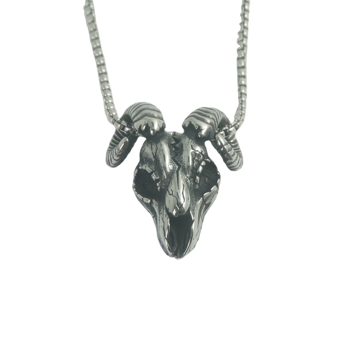 Vintage Punk Stainless Steel Devil Sheep Head Skull Necklace Gothic Men Pendant
