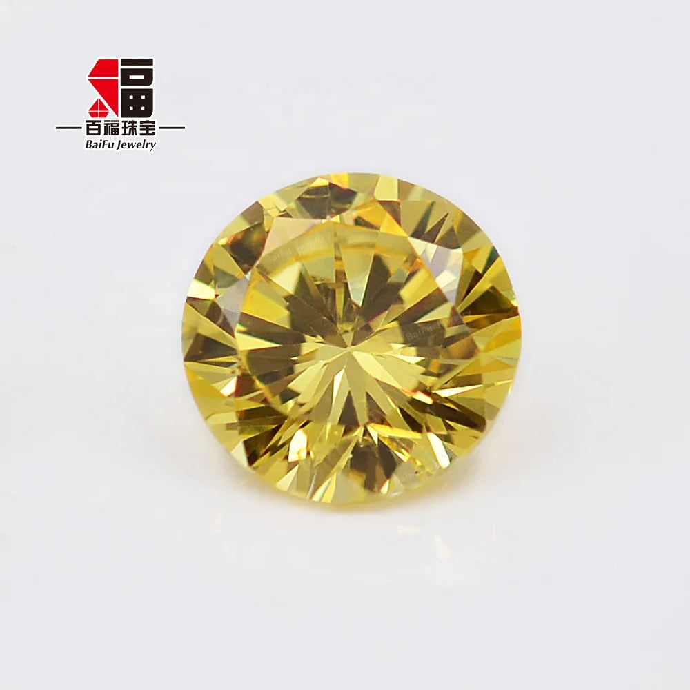 Baifu Yellow Round 1.0-3.0mm Brilliant Cut Cubic Zirconia 5A Loose Stones