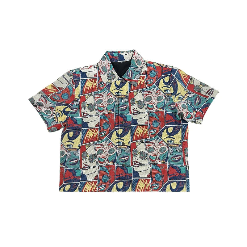 Custom Design Trendy Collage Men's Shirt Short Sleeves Button up t Shirt