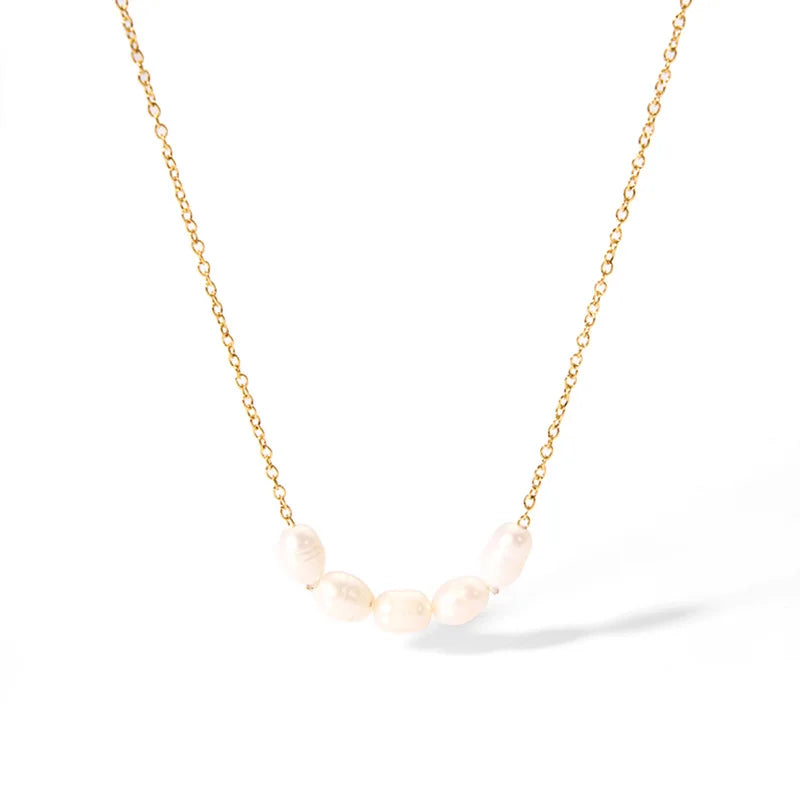 Wholesale Trendy Dainty Stainless Steel Freshwater Pearl Necklace Fashion Chains Jewelry Necklace 18K Gold Plated