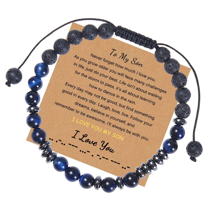 Qiuhan ODM Natural 6MM Blue Tiger Eye Beads I Love You Morse Code Bracelet