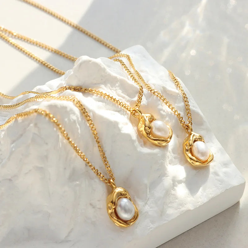 18k Gold 316l Stainless Steel Chain Jesus Peas Pendant Freshwater Beads Pearl Chain Necklace