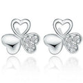 Real 925 Sterling Silver Clover Zircon Stud Earrings for Women Girls Fashion Jewelry