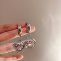 Personality Fashion Rhinestone Crystal Long Earring S925 Silver Inliad Shiny Diamond Geometric Dangle Pink Crystal Heart Earring