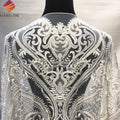 New Wedding Tulle Luxury Lace White Dress 3D Embroidery Heavy Beaded Lace Fabric With Sequence for Bridal