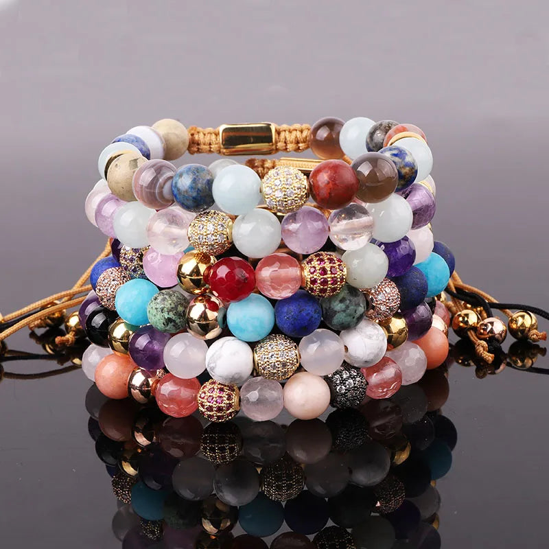 Hot Selling Custom Logo Multi Natural Stone Macrame Friendship Gemstone Beads Bracelet For Women