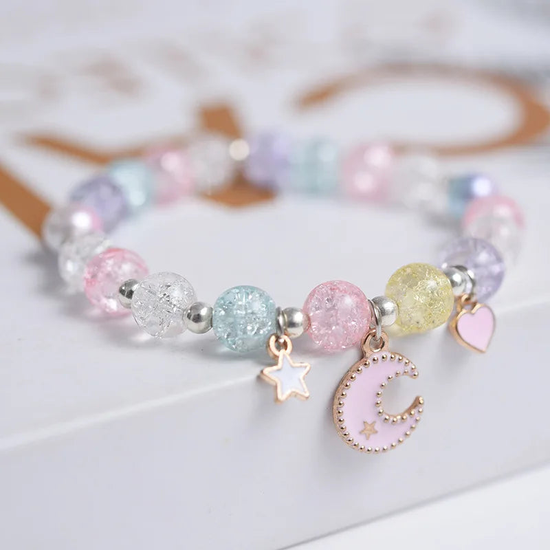Cute Adjustable Friendship Bracelets Popcorn Crystal Beads Student BFF Flower Rabbit Enamel Charm Couple Bracelet Kids Girl Gift