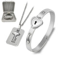 Stainless Steel Jewelry Sets Include Box Heart Lock Bracelet Key Necklace for Couples Set Women Zircon Wedding Gift MegaBDM