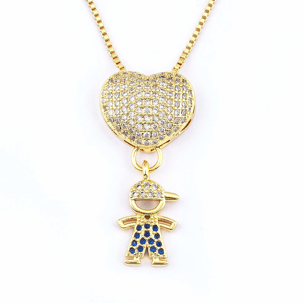 QIKU Fashion Cute Heart Shape Boy and Girl Pendant Women Necklace Copper Cubic Zircon Crystal Charm Jewelry Gift Wholesale Price