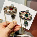 Vintage Sparkle Cubic Zirconia CZ Oval Flower Brooches Gold Chain Pearl Brooch Pins for Women