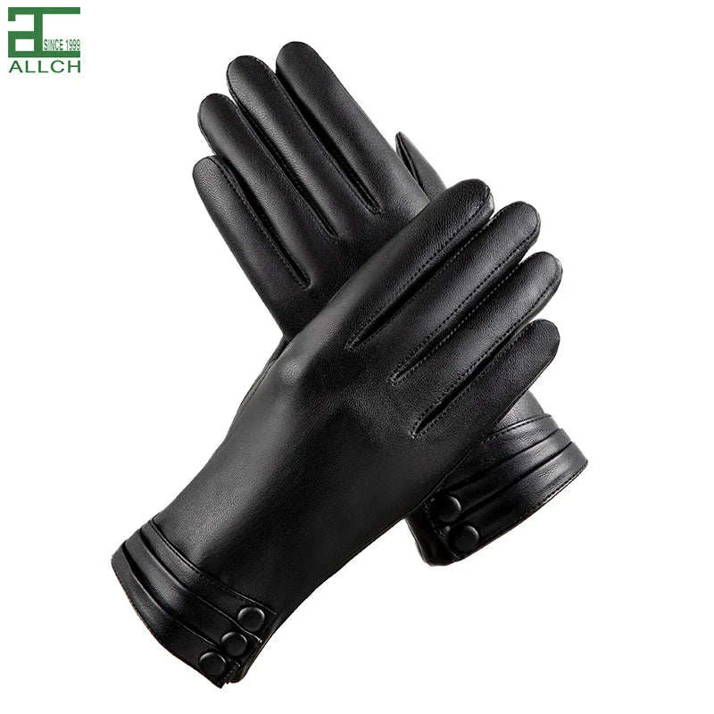ALLCH Customizable Womens Winter Gloves High Quality OEM Sheepskin PU Wool Lined Outdoor Windproof Warm Suede Fashion Gloves