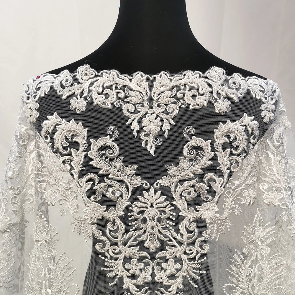 New Style White French Lace Tulle Beads Mesh Crystal Beaded Lace Fabric Embroidery Wedding Net Lace