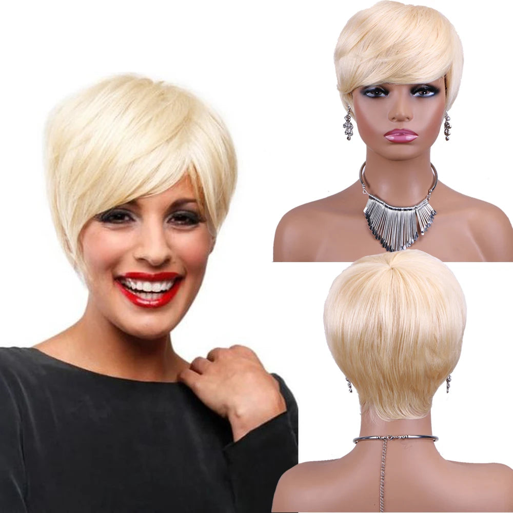 Cheap Blonde Human Hair Wig No Lace Short Cut Summer Style 613 Color 2023 Raw Natural  New Style