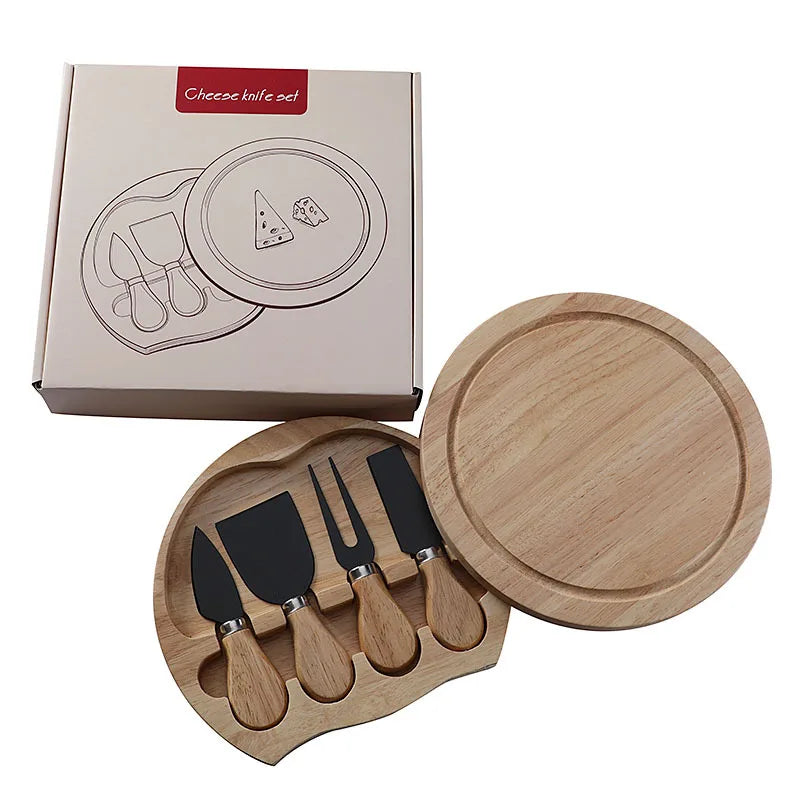 Custom Logo Cheese Board Gift Set Wooden Slate Cheese Board Set and Black Cheese Knives Set