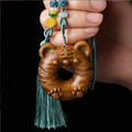 Sandalwood tiger Bagel Key Ring Sandalwood Zodiac Tiger Pendant Accessories Mobile Phone Pendant Car Hanging Accessories