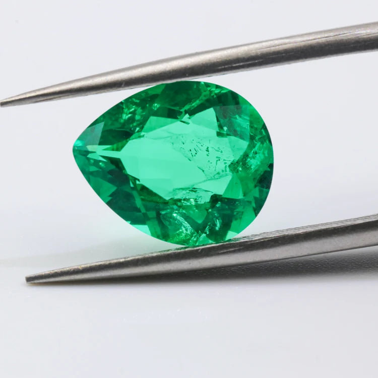 Redleaf Jewelry Third Party Certified Lab Created Emerald Gemstone Pear Shape Heat Treated Loose Cut Color Play/Fire